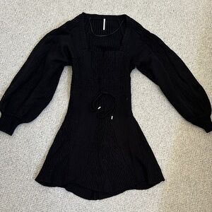 Free People Black Knit sweater Dress with Balloon Sleeves